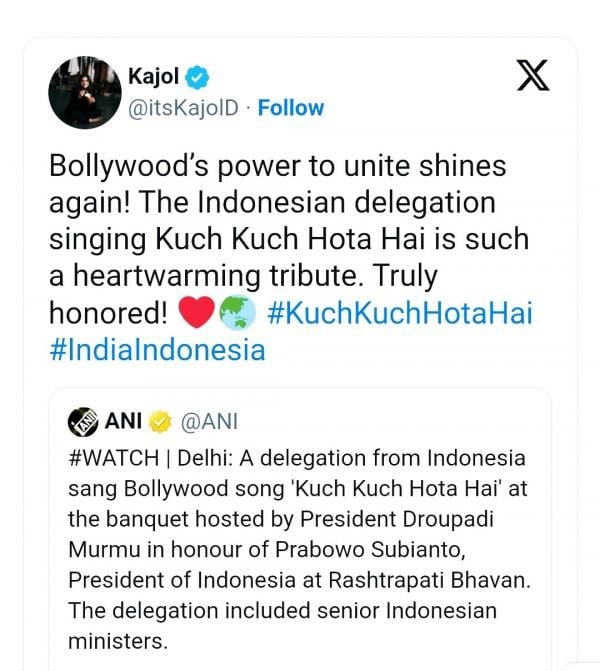 Viral Mayor Teddy Nyanyi Lagu Kuch Kuch Hota Hai, Direspon Bintang Bollywood Kajol: 'Benar-benar tersanjung'