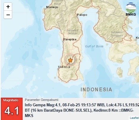 Gempa Bumi Magnitudo 4,1 Guncang Wilayah Dekat Makassar. (Foto: BMKG)